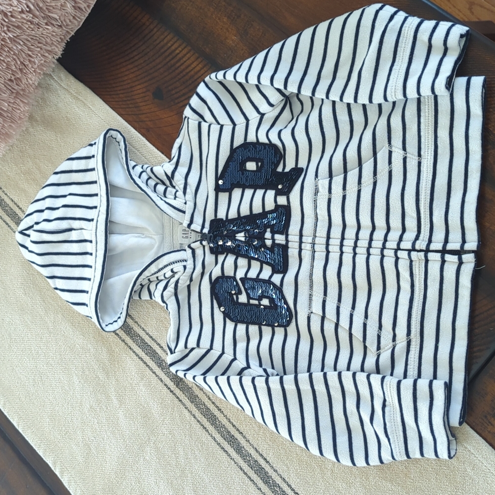GAP Zip-up Hooded Sweatshirt, Navy/White, XS 4-5